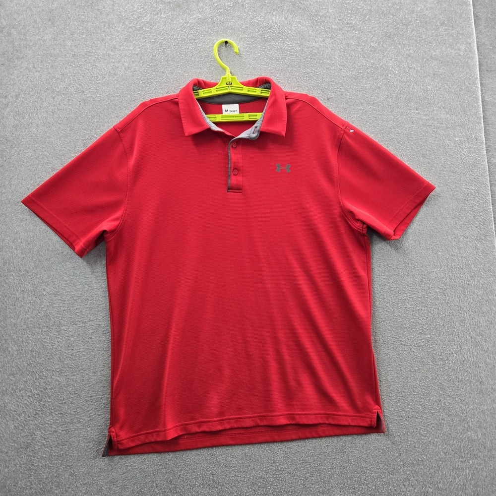 Under Armour Men Polo XL Red Heatgear Activewear Logo Loose Short Sleeve
